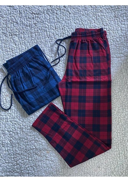 Orta Kalın Unisex Ekose Büyük Kare Desenli 2'li Pijama Altı / Ultra Kalite Eşofman