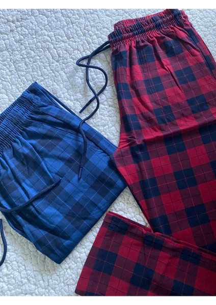 Orta Kalın Unisex Ekose Büyük Kare Desenli 2'li Pijama Altı / Ultra Kalite Eşofman modelleri