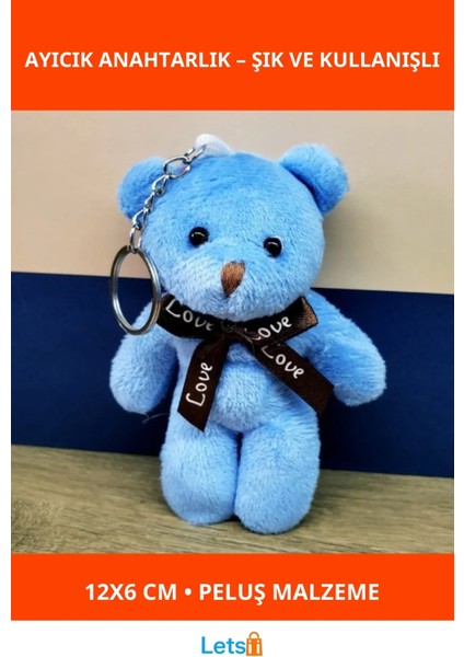 Mavi Peluş Ayıcık Anahtarlık 12X6 cm