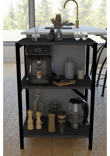 3 Katlı Metal Gövdeli Çok Amaçlı Raf – Mutfak, Ofis, Salon Düzenleyici – Kahve Köşesi ,dolap