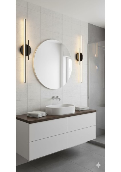 Double Çubuk Dekoratif Duvar Aplik 50CM+50CM Siyah 4000K