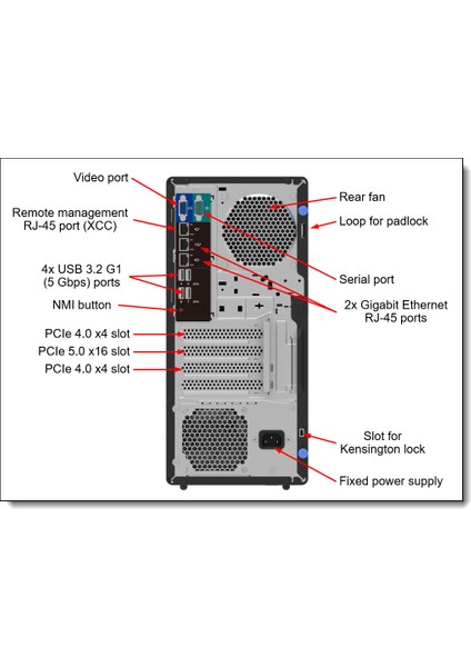 Thinksystem ST50 V3 7DF3A00YEA Xeon E-2434 (4c) 32GB Ecc Ram 2X960 SSD 4u Tower Raid 0,1 Freedos Server