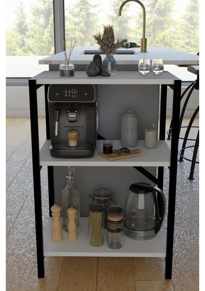 Mutfak Rafı Malzeme Dolabı 3 Katlı Mikrodalga Fırın Çok Amaçlı Dolap Kitaplık Çiçeklik Koltuk Yanı