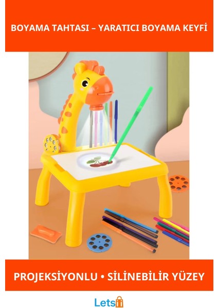 Zürafa Tasarımlı Projeksiyonlu Boyama Tahtası Eğlenceli Çocuk Oyun Seti