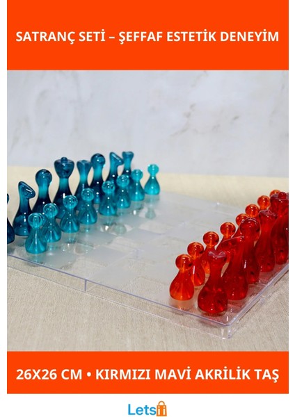 Modern Şeffaf Akrilik Satranç Takımı Kırmızı Mavi 26X26 cm