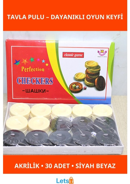Akrilik Dayanıklı Siyah Beyaz Tavla Pulu 30 Adet Oyun
