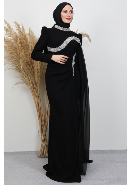 Hanzade Krep Abiye Siyah modelleri