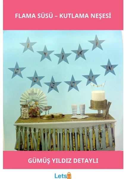 Mavi Gümüş Yıldızlı Iyi Ki Doğdun Flama Süs