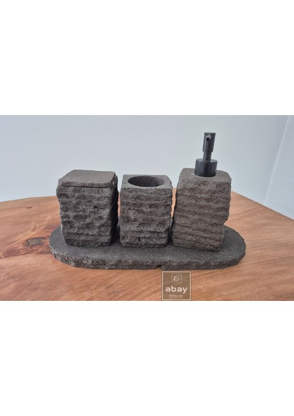 Bazalt Siyah Kaya Model 4 Parça Banyo Seti