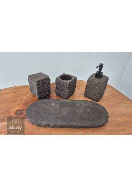 Bazalt Siyah Kaya Model 4 Parça Banyo Seti fiyatları