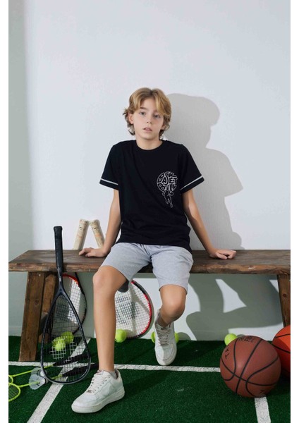 Erkek Çocuk Sportswear Basket T-Shirt Sweatshirt Alt Bisiklet Yaka Orta Kalın Pijama TAKIMI-3946 fırsatları