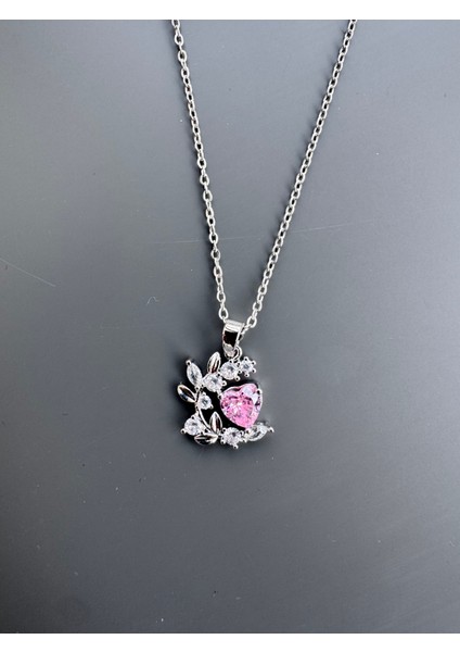 Pembe Özel Taşlı Kolye Yüzük Seti Çelik modelleri