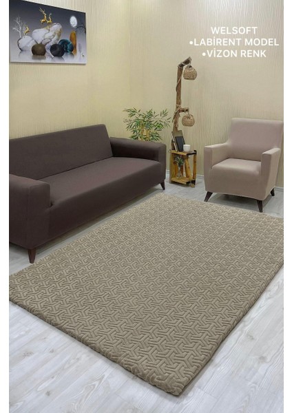 Labirent Model Welsoft Halı Örtüsü Vizon Renk - 200 x 300
