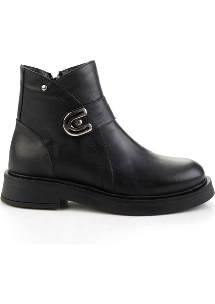 Siyah Hakiki Deri Kadın Bot & Bootie K02717030403