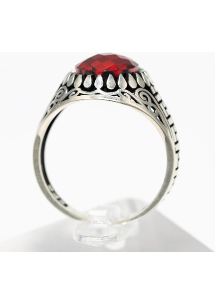 Desenli Kırmızı Garnet Taşlı 925 Ayar Gümüş Erkek Yüzük – Şıklığın ve Gücün Simgesi fırsatları