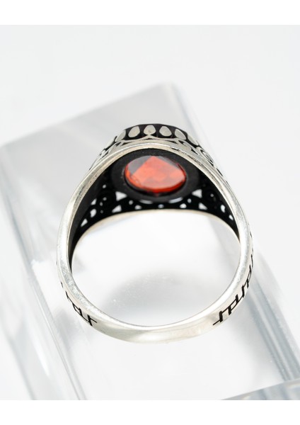 Desenli Kırmızı Garnet Taşlı 925 Ayar Gümüş Erkek Yüzük – Şıklığın ve Gücün Simgesi indirimleri