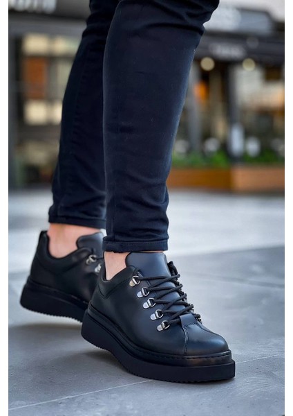 Mtxdpn Kb-X4 Kuback Siyah Cilt Siyah Yüksek Taban Bağcıklı Günlük Erkek Ayakkabı (Numara: 44)