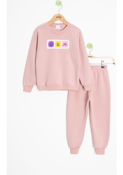 Pembe Gülenyüz Nakışlı Şardonlu Kız Çocuk Eşofman Takımı 23356
