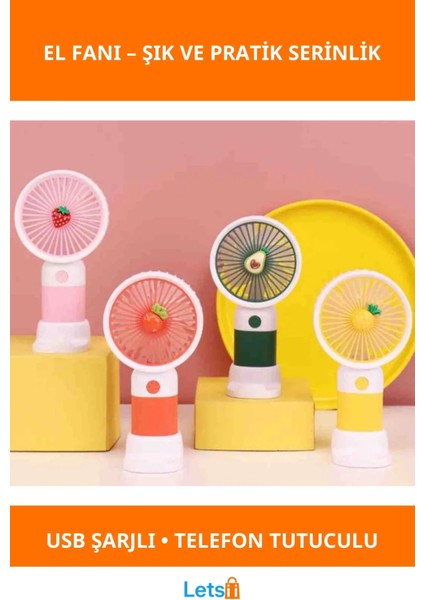 Sevimli Tasarımlı USB Şarjlı Telefon Tutuculu El Fanı