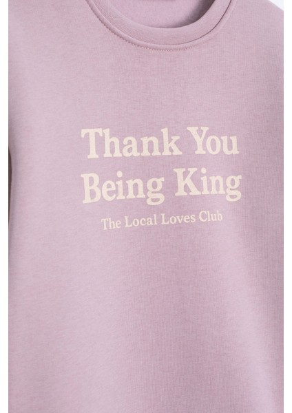 Gül Kurusu Yazı Baskılı Bisiklet Yaka Kız Çocuk Şardonlu Sweatshirt 23259 fiyatları