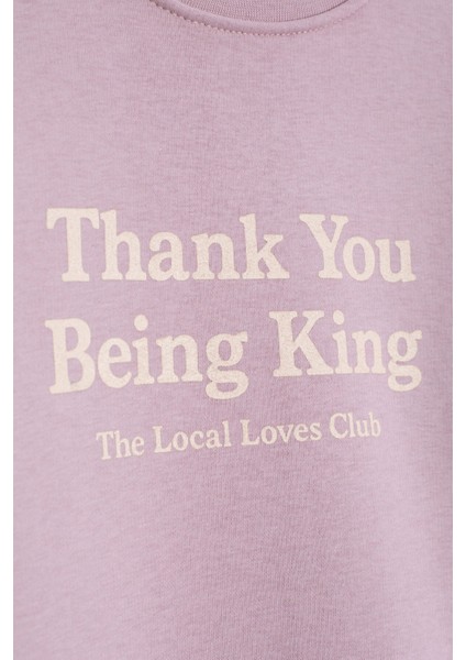 Gül Kurusu Yazı Baskılı Bisiklet Yaka Kız Çocuk Şardonlu Sweatshirt 23259 modelleri