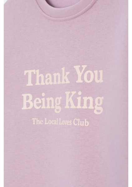 Gül Kurusu Yazı Baskılı Bisiklet Yaka Kız Çocuk Şardonlu Sweatshirt 23259 fırsatları