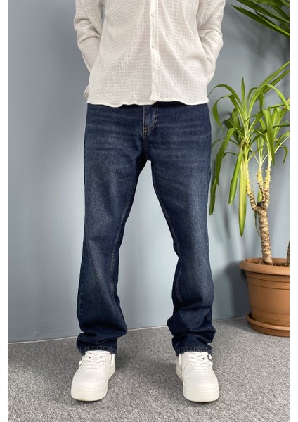 Lacivert Taşlanmış Jean - Kot Pantolon Regular Kalıp
