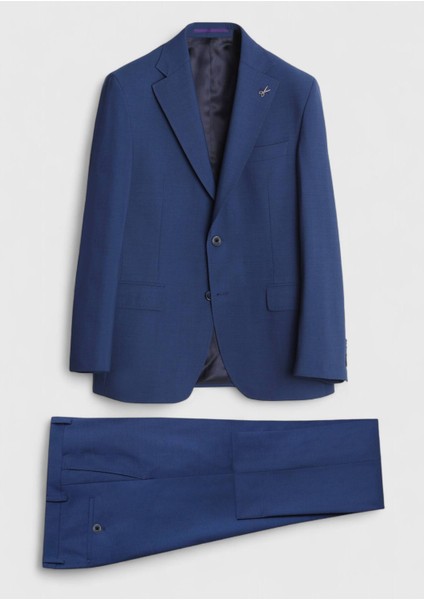 Lacivert Düz Zeroweight Slim Fit Yün Karışımlı Takım Elbise