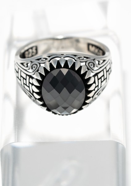 Desenli Siyah Oniks Taşlı 925 Ayar Gümüş Erkek Yüzük – Güçlü ve Asil Tasarım fiyatları