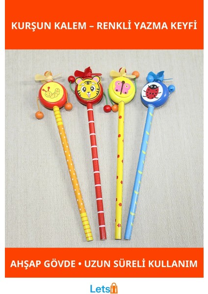 Rengarenk Ahşap Figürlü Eğlenceli Kurşun Kalem