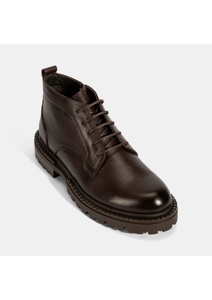 Erkek Kahve Bağcıklı Kalın Tabanlı Deri Postal Bot indirimleri