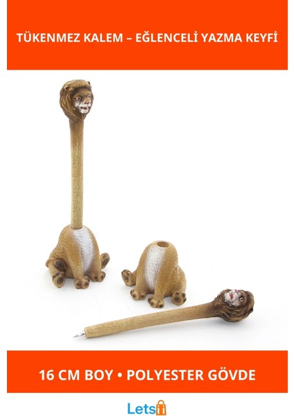 Eğlenceli Polyester Aslan Figürlü Tükenmez Kalem 16 cm