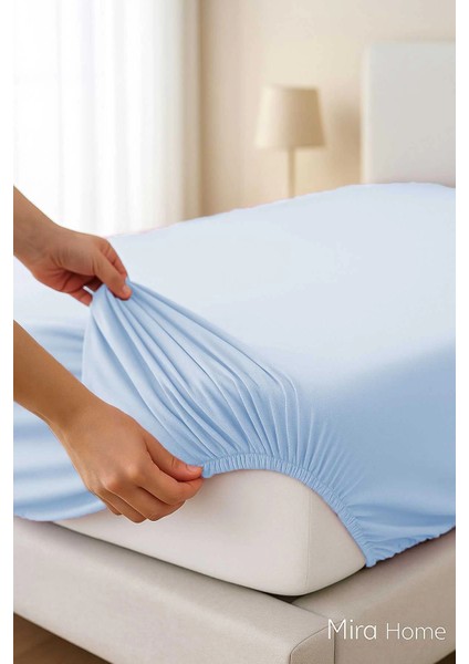 Çift Kişilik Düz Penye %100 Pamuklu Lastikli Çarşaf 160X200 Newsheet Mavi fiyatları