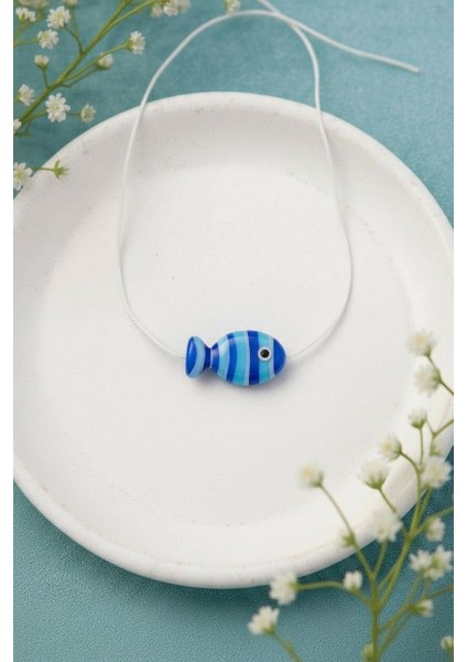 El Yapımı Porselen Mavi Balık Figürlü Kadın Kolye