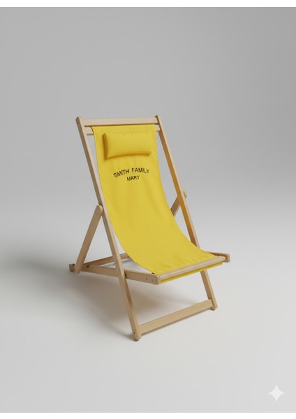 Ahşap Dinlenme Koltuğu, Katlanır Şezlong Sarı Minderli Isim Yazılabilir Tv Koltuğu ve Sandalyesi