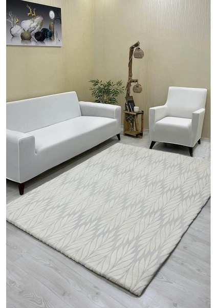 Yaprak Model Welsoft Halı Örtüsü Krem Renk - 200 x 300