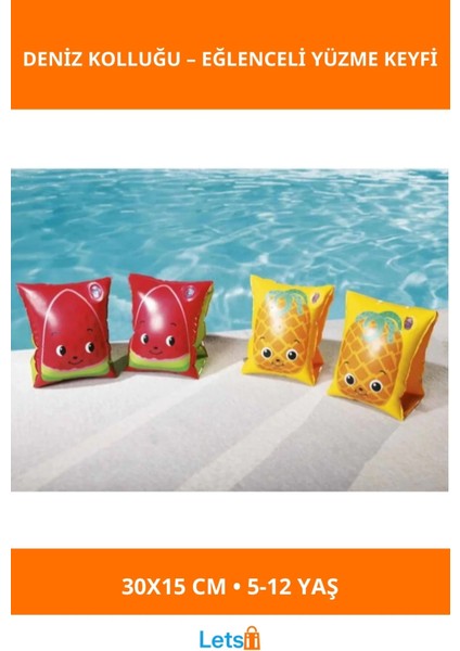 Meyve Desenli Çocuk Deniz Kolluğu 5 12 Yaş Karpuz ve Ananas Tasarımlı