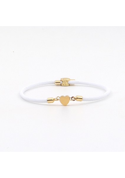 Lucky Heart 18 Ayar Altın Kaplama Paslanmaz Çelik Kalp Detaylı Renkli Ipli Bileklik (Kırmızı / Siyah / Beyaz) fırsatları