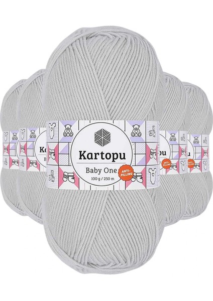 5 Adet Baby One Tüylenmeyen El Örgü Ipi Yünü Alaska Gri K992