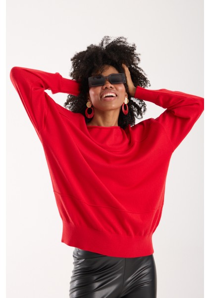 Kadın Kırmızı Kayık Yaka Triko Bluz fiyatları