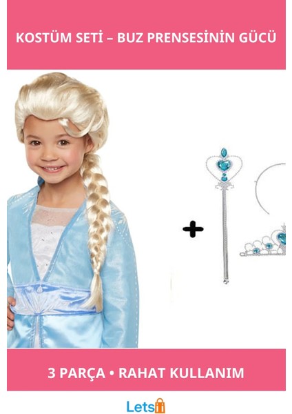 Karlar Ülkesi Frozen Elsa Kostümü Çocuklar Için 3 Parça Set