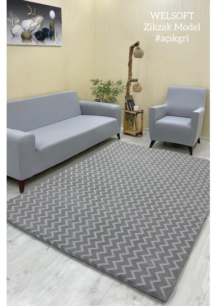 Zikzak Model Welsoft Halı Örtüsü Açık Gri Renk - 200 x 300