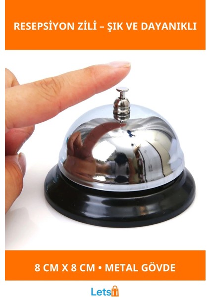 Gümüş Renk Metal Dayanıklı Resepsiyon Zili 8x8 cm