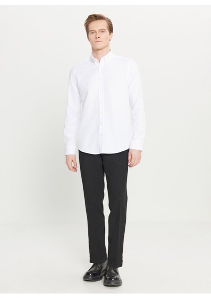 Tailored Fit Düğmeli Yaka Beyaz Erkek Gömlek ACE020261599_BYZ fiyatları