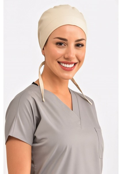 Unisex Düz Bej Cerrahi Doktor Hemşire Hastane Aşçı Saç Bonesi