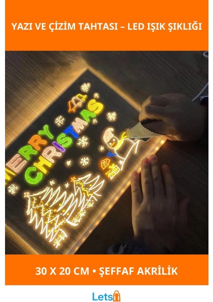 Büyük Boy LED Aydınlatmalı Yazı ve Çizim Tahtası 30X20 cm