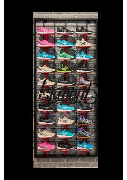 Duvara Monte Ayakkabı Rafı - 25 Raflı - 90X190 cm - Pano Siyah - Raflar Kırmızı fiyatları