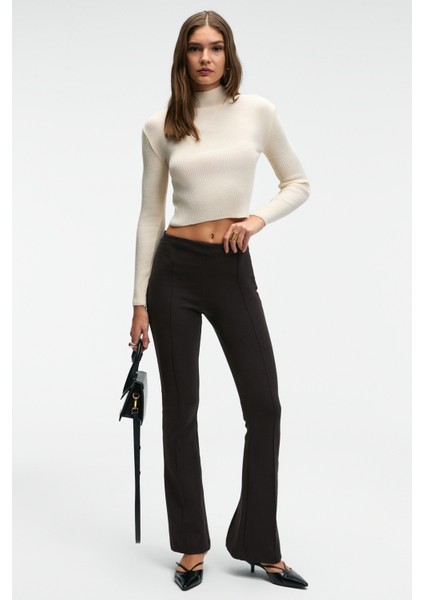 Lysavıne Kadın Esnek Kumaşlı Slim Fit Koyu Kahverengi Pantolon