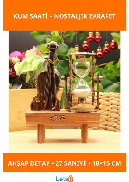 Şık Ahşap Kemancı Tasarımlı Kum Saati 18X15 cm