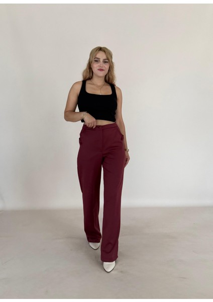 Yüksek Bel Cepli Poliviskon Palazzo Pantolon – Şık Düğme ve Apolet Detaylı Kadın Pantolon fırsatları